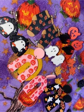 90s Style Halloween Earrings Bundle Teacher Cute Clay Jewelry 80s Aesthetic